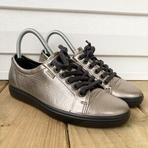 Ecco Soft 7 Tie Lace Up Metallic Bronze Leather Sneakers Womens EU 37 US 6 - 6.5